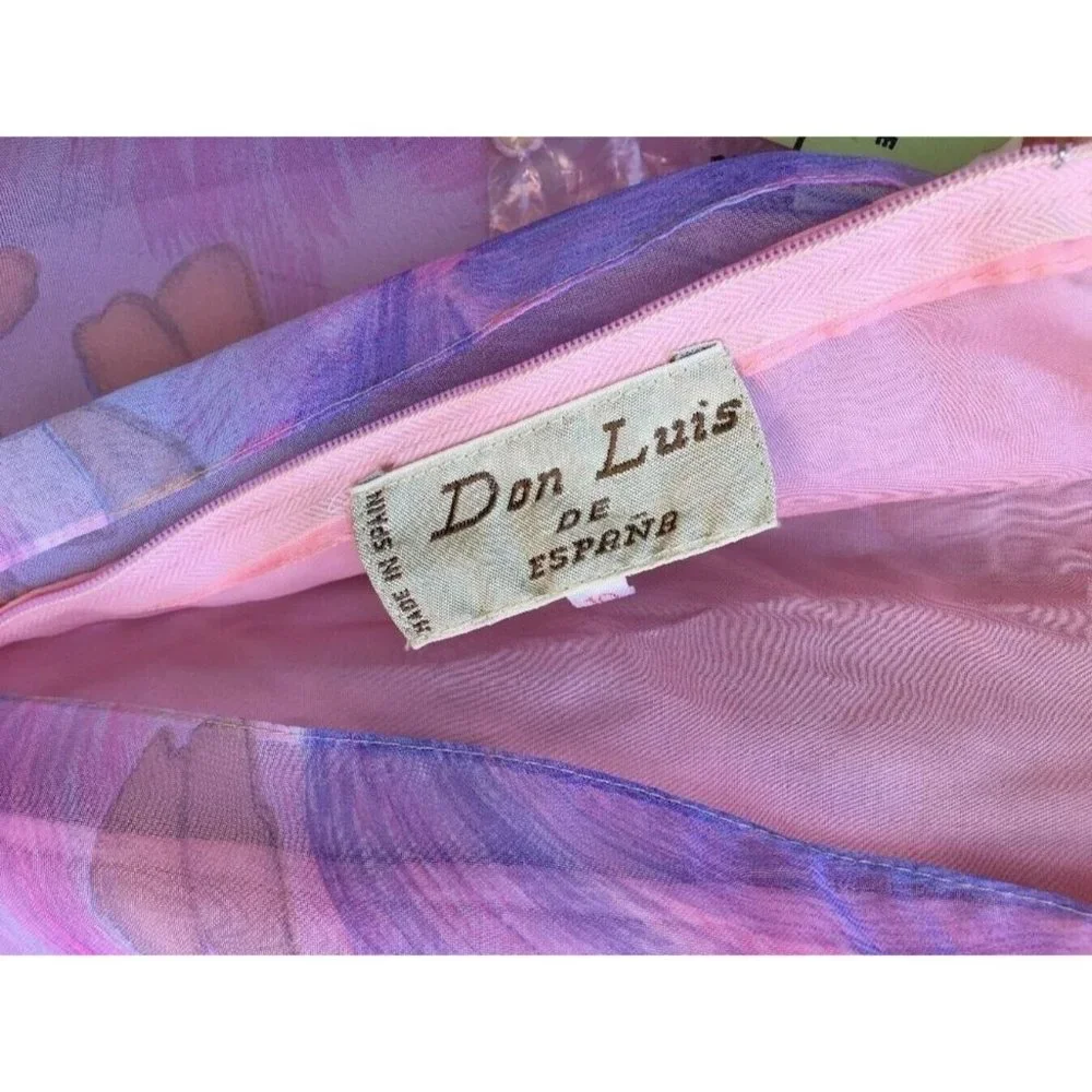Vintage Designer DON LUIS Dress FLOWING OVERDRESS Chiffon Pastel Spain 60's